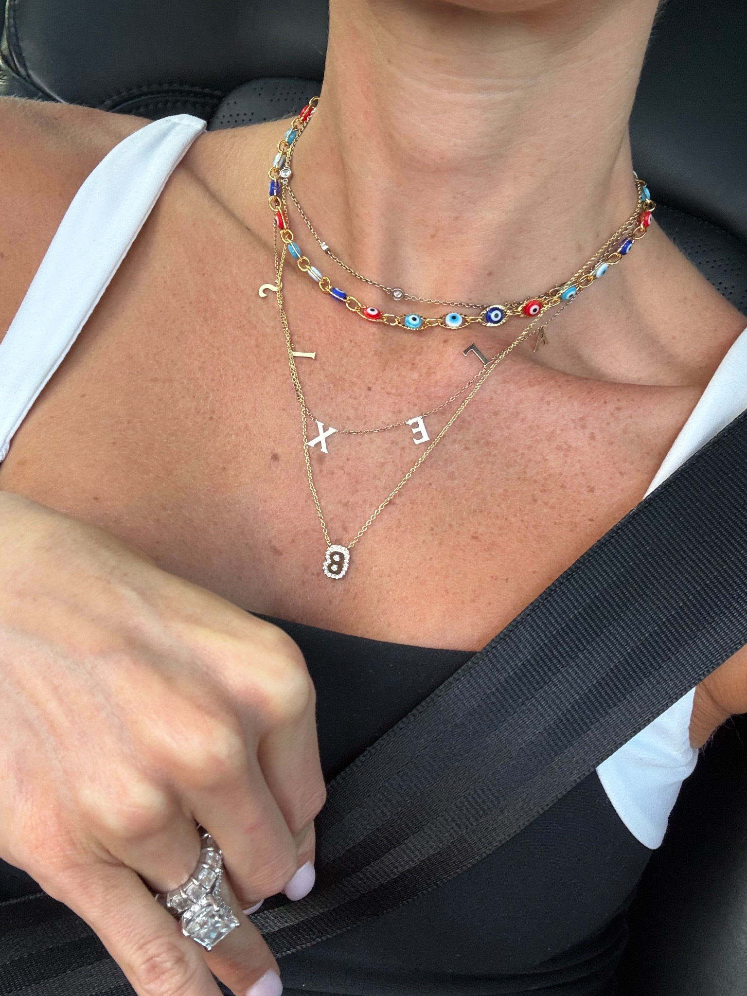 My layered dainty necklaces I wear everyday and shower with