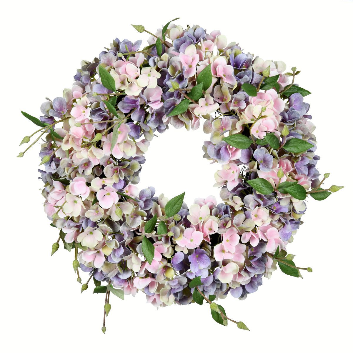 Vickerman 18" Artificial Blue and Pink Hydrangea Wreath. | Target