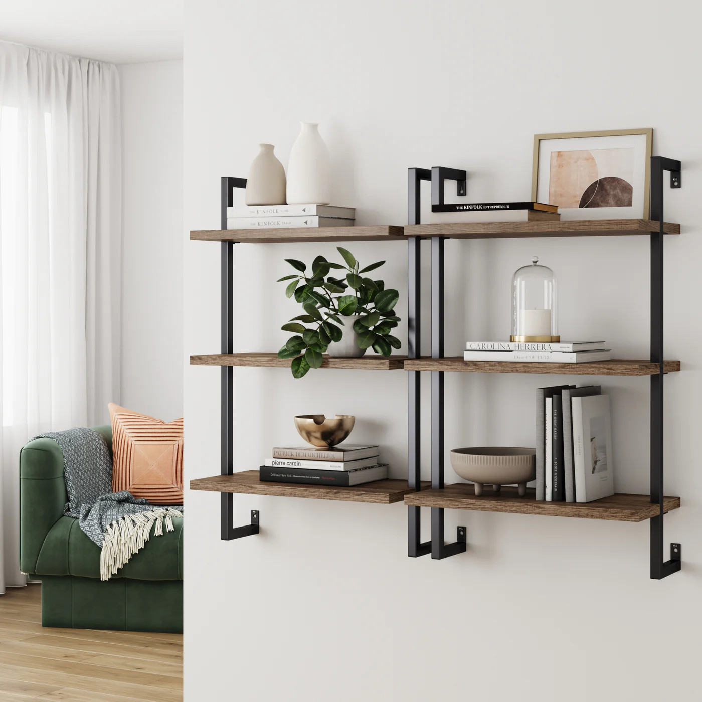 Wood & Metal 3-Shelf Floating Bookshelf Oak | Nathan James