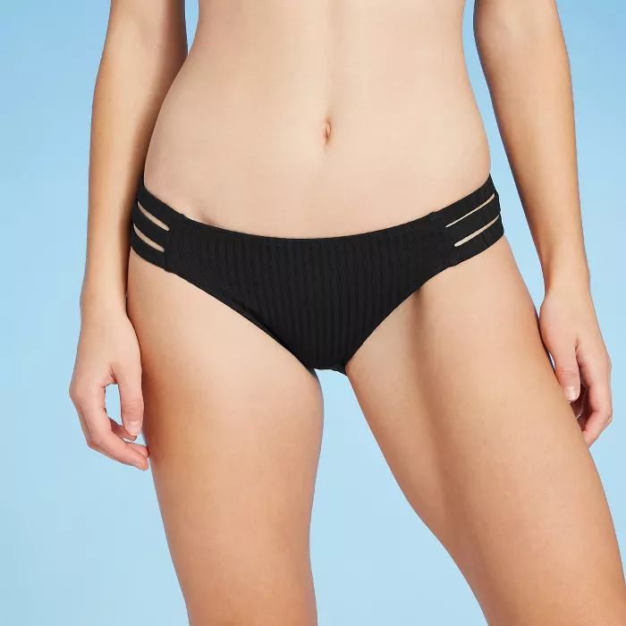 Women's Ribbed Strappy Side Cheeky Bikini Bottom - Shade & Shore™ | Target