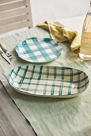 Gingham Serving Platter, Oval | Anthropologie (US)