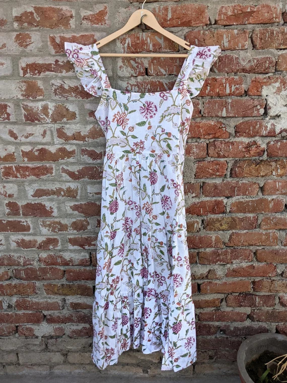 Hand Block Printed Dress, Block Print Dress, Indian Tunics, Hand Printed Dress, Indian Cotton Lon... | Etsy (US)