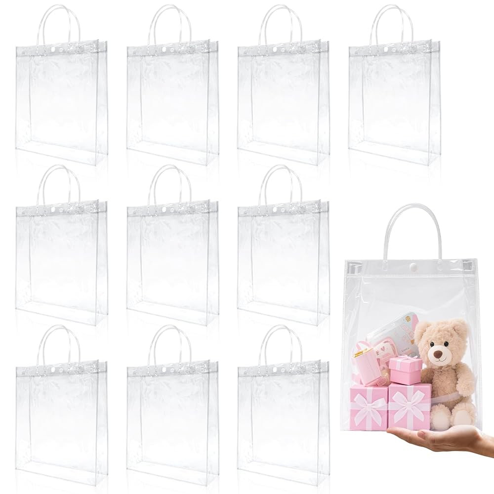 MAQIHAN Clear Gift Bags with Handles - 10 PCS Reusable Party Favor Bags Plastic Gift Bag Large Si... | Amazon (US)
