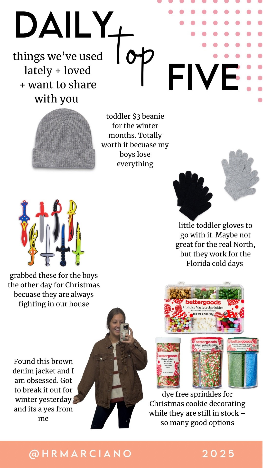 Top 5 finds for November 12th -1 toddler boy hats and gloves, dye free sprinkles, a brown denim jacket and my favorite swords for toddler boys  

#LTKGiftGuide #LTKHoliday #LTKKids