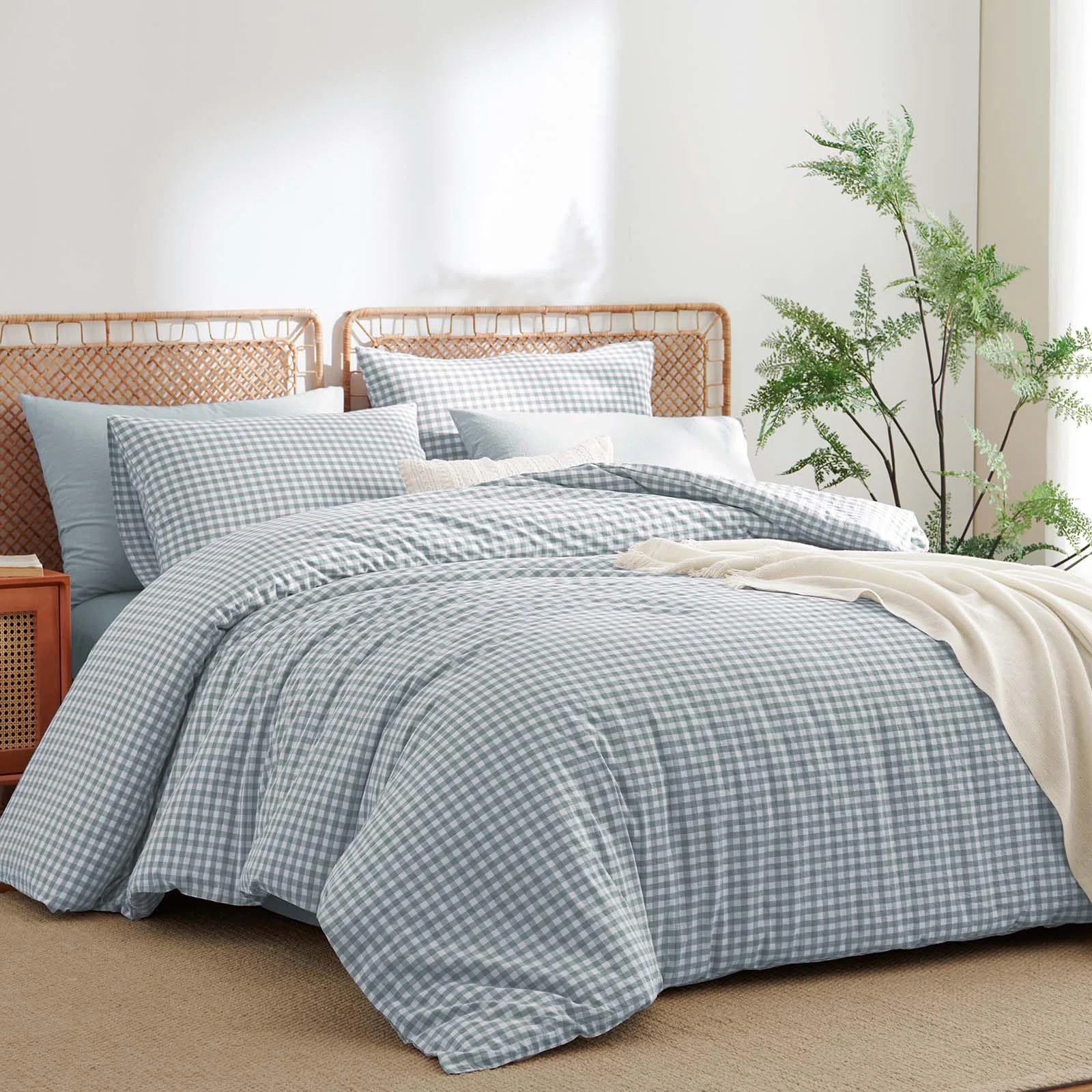 Nayoroom 3 Pieces Gingham Duvet Cover 100% Washed Cotton Plaid Checkered Duvet Cover Set Modern G... | Wayfair North America