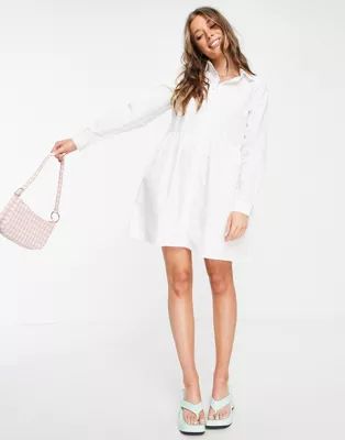 ASOS DESIGN cotton mini smock shirt dress in white | ASOS | ASOS (Global)