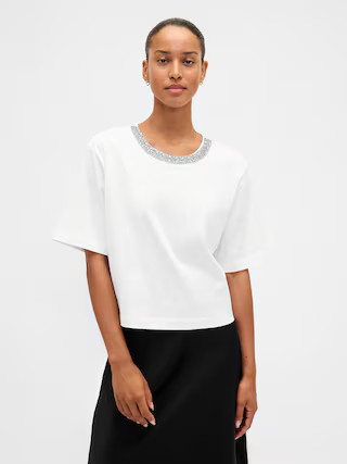 Heavyweight Jewel-Neck Crop T-Shirt | Gap (US)