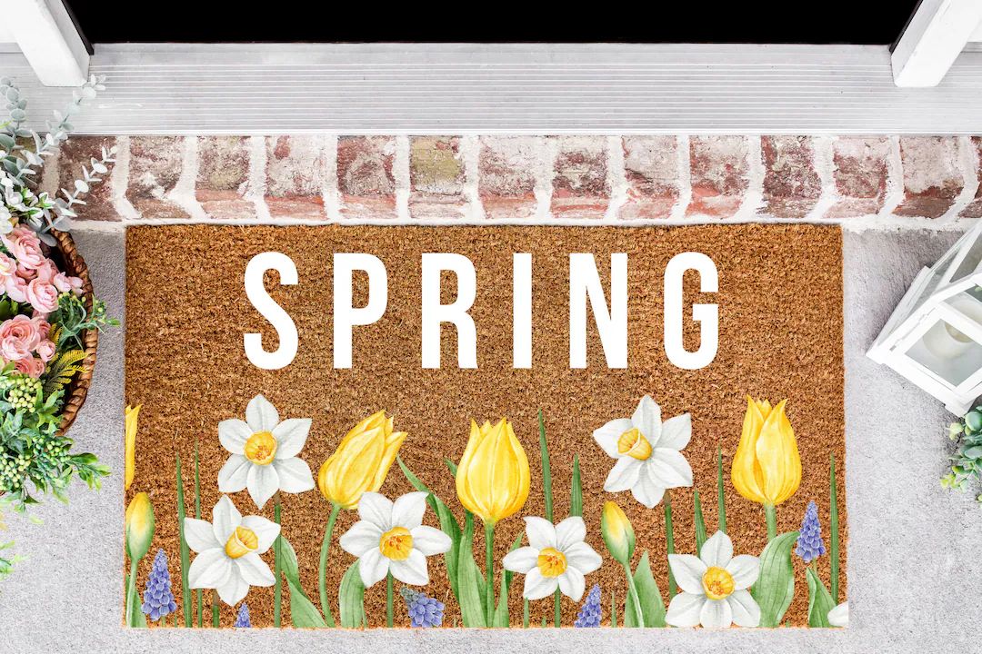Spring Doormat, Spring Doormat With Flower Design, Doormat, Seasonal Doormat, Porch Decor, Welcom... | Etsy (US)