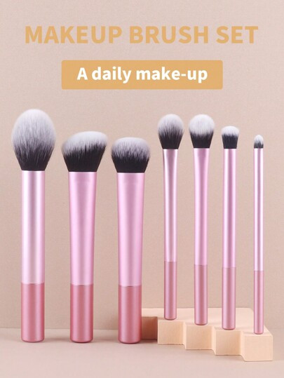 7pcs Pink Makeup Brush Set Blush Brush Powder Brush Contour Brush Eyeshadow Beauty Tools | SHEIN