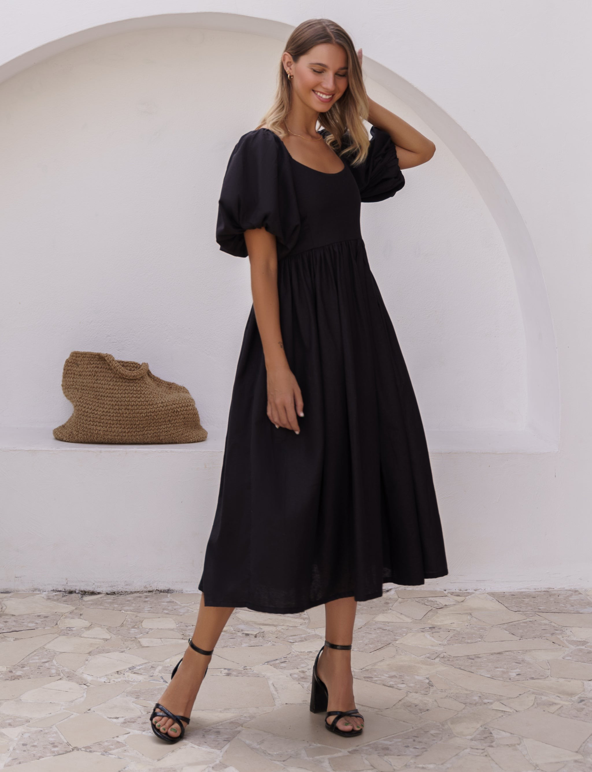 Cherie Fields Puff Sleeve Midi Dress | Dressbarn