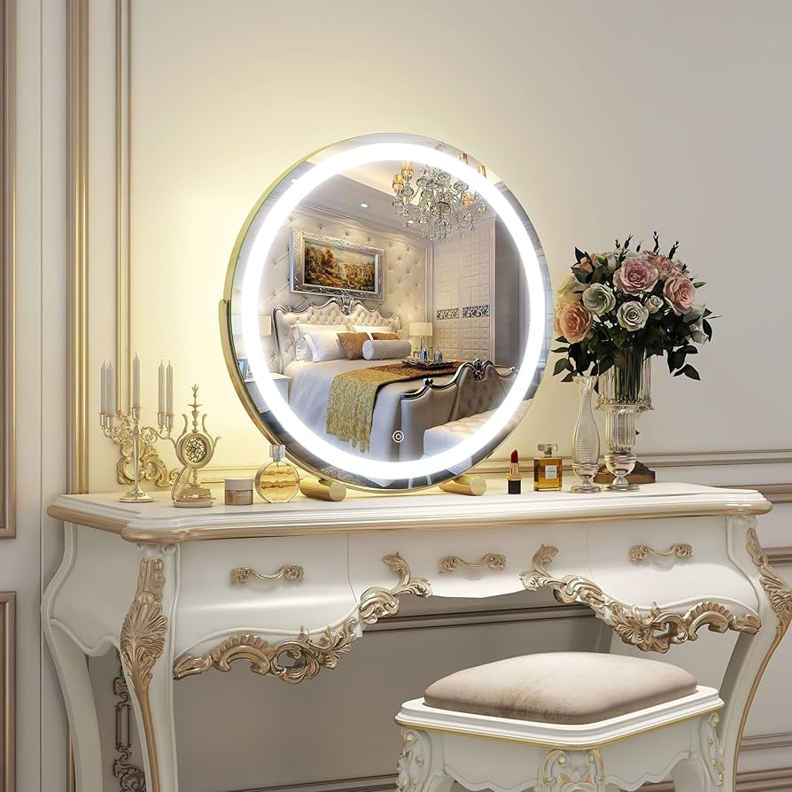 Gold Vanity Mirror, 18 Inch Makeup Mirror with Lights, Large Lighted Vanity Mirror, Light Up Mirr... | Amazon (US)
