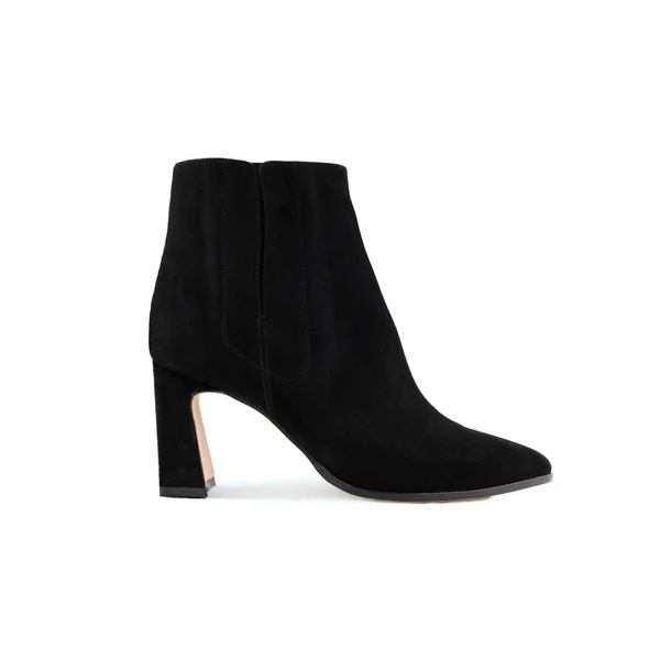 Black Suede Bold Block Ankle Boot | ALLY Shoes