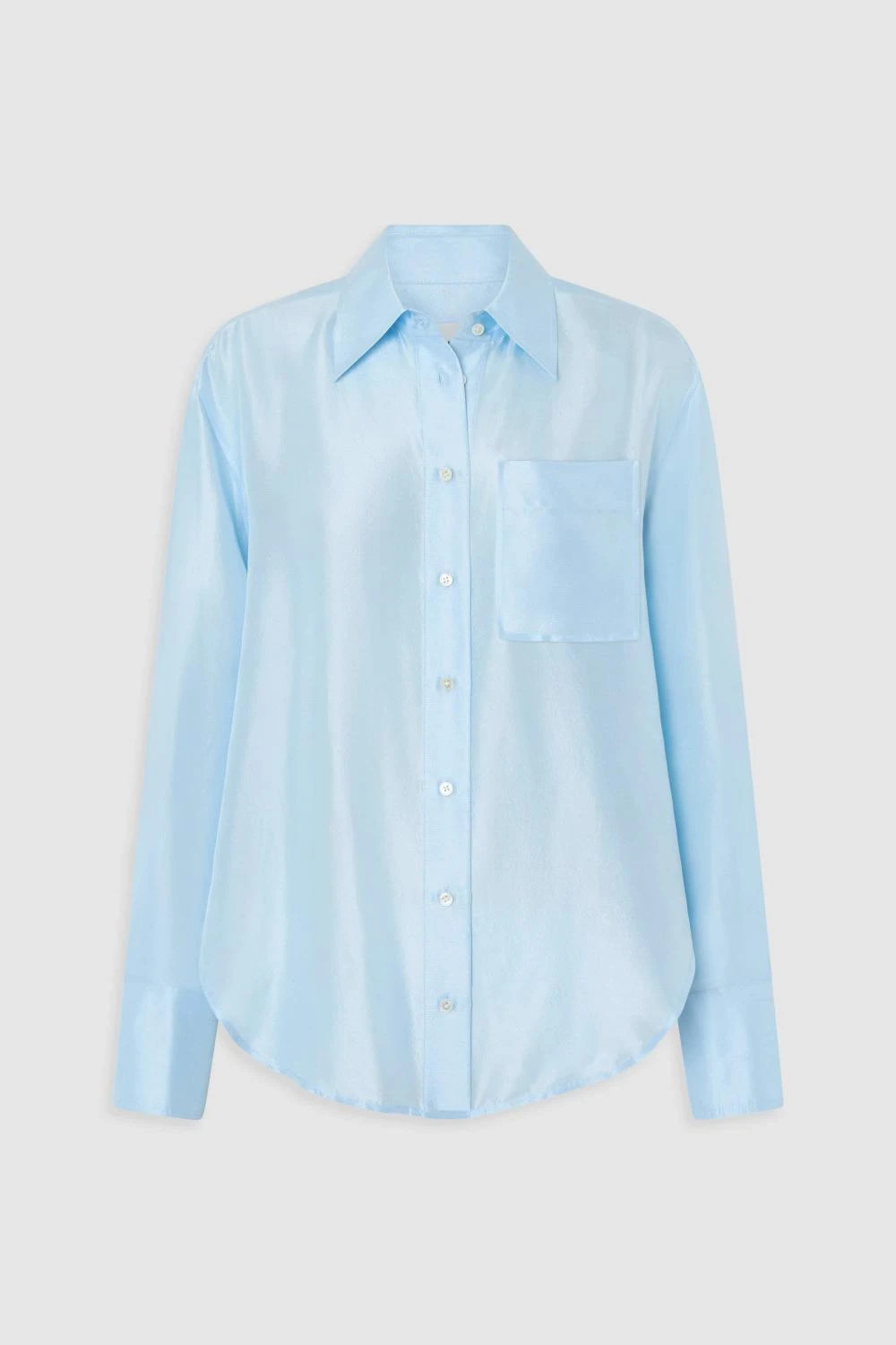 Silk Long Sleeve Shirt Cloud Blue | Oroton