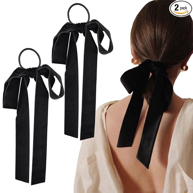 2PCS Velvet Bow Hair Ties, Hair Bows for Women, Elegant Hair Ties Black Hair Ribbon, Double-Side ... | Amazon (US)