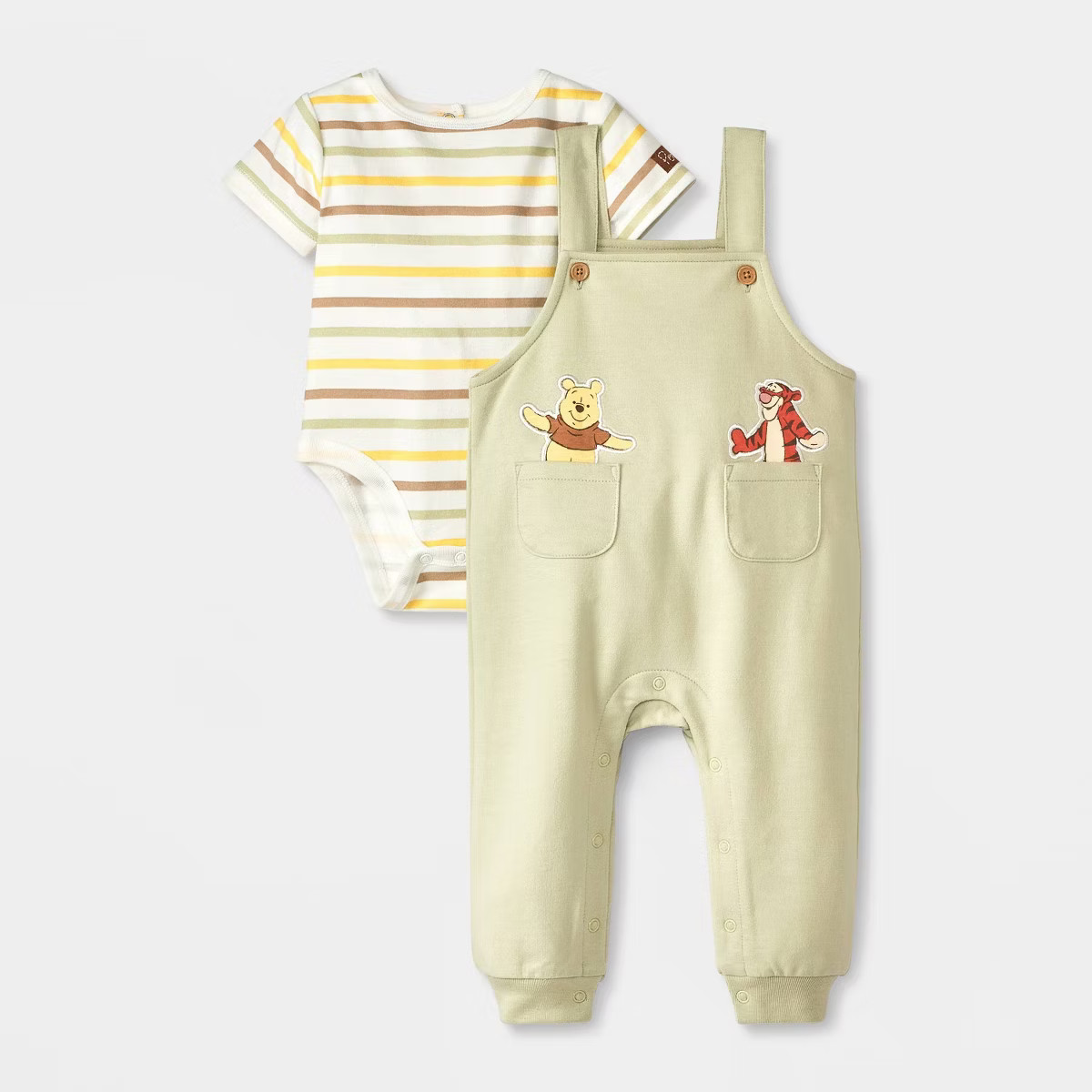 Baby Boys' 2pc Disney Winnie The Pooh Pocket Overalls & Striped Bodysuit Set - Green | Target