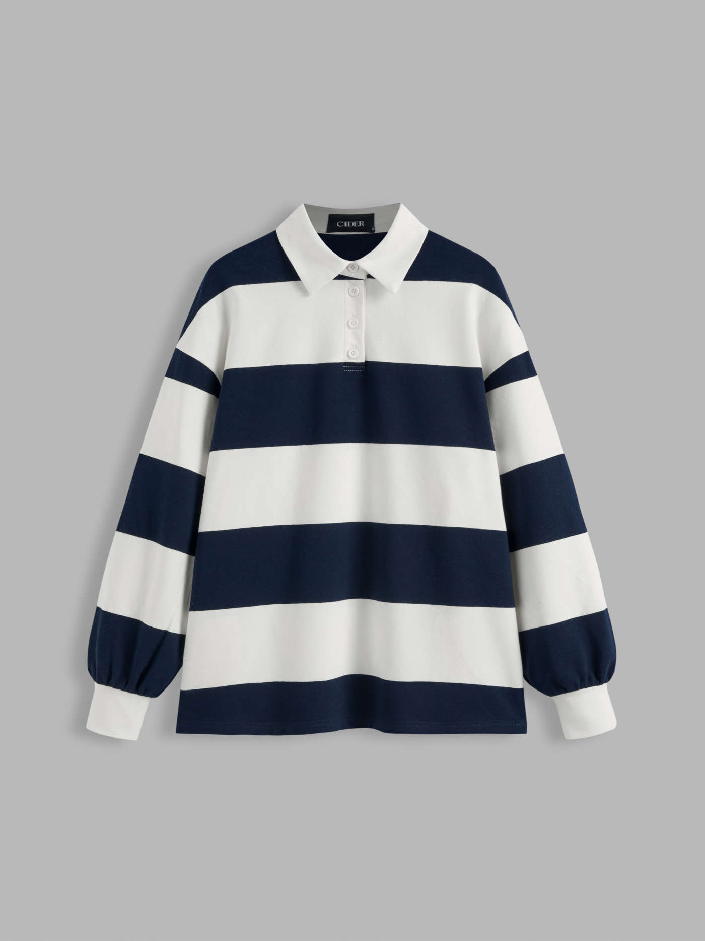 Cotton-blend Polo Striped Button Long Sleeve Oversized Sweatshirt | Cider