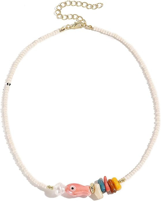 Shell Starfish Fish Toggle Charm Necklace Stack Boho Colorful Pearl Beaded Necklace Summer Coasta... | Amazon (US)