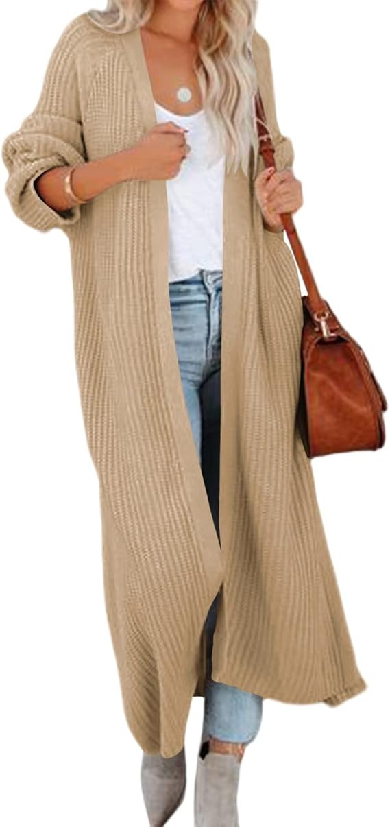 Women's Oversized Long Cardigan Sweaters Long Sleeve Split Open Front Drape Knit Duster Coat | Amazon (US)