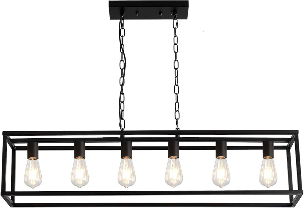 Dining Room Light,Island Lights for Kitchen Modern Chandeliers Rectangle Black 6 Light, Cage Line... | Amazon (US)