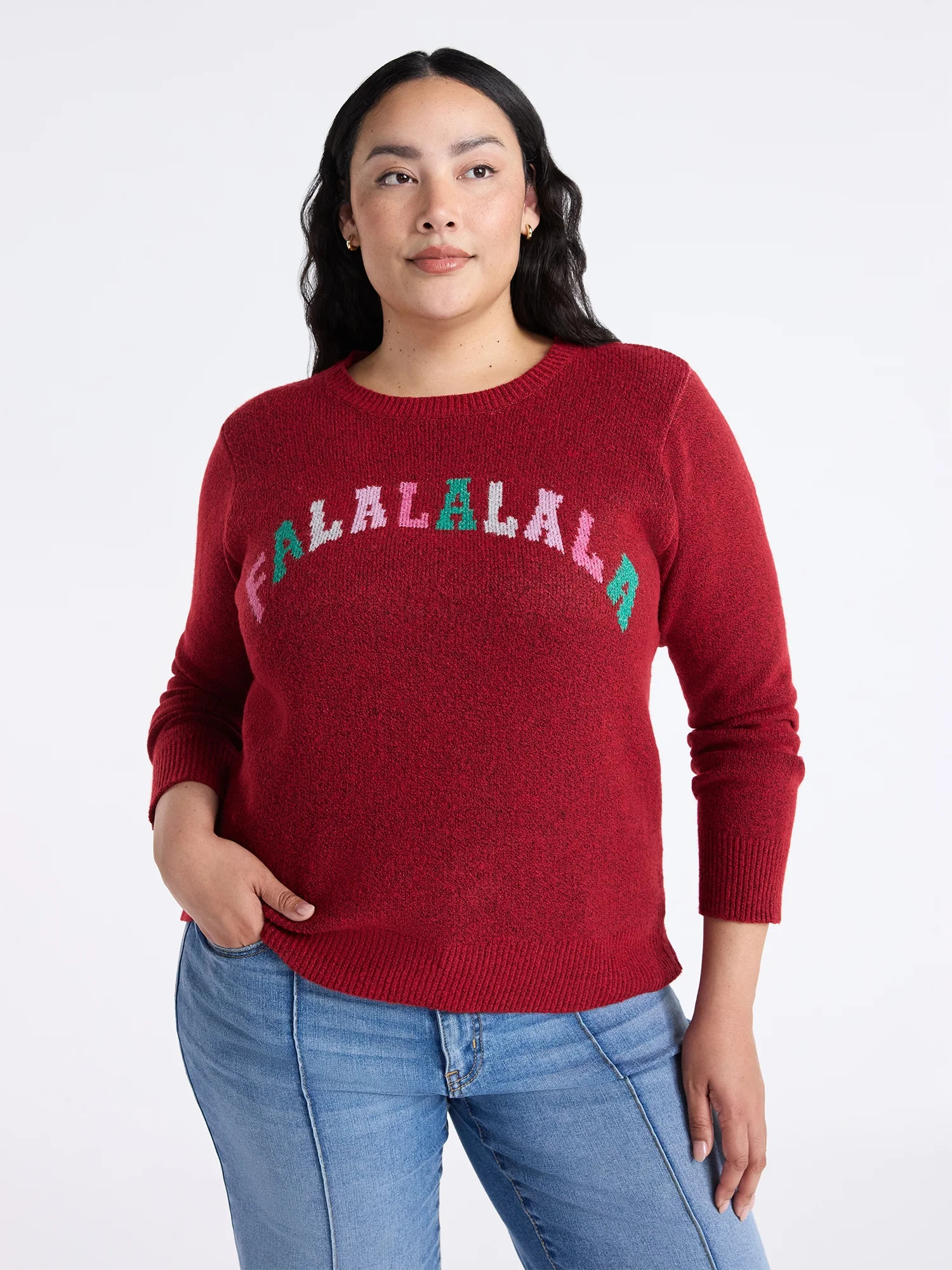 Time and Tru Women's and Women's Plus Holiday Talking Sweater with Long Sleeves, Midweight, Sizes... | Walmart (US)
