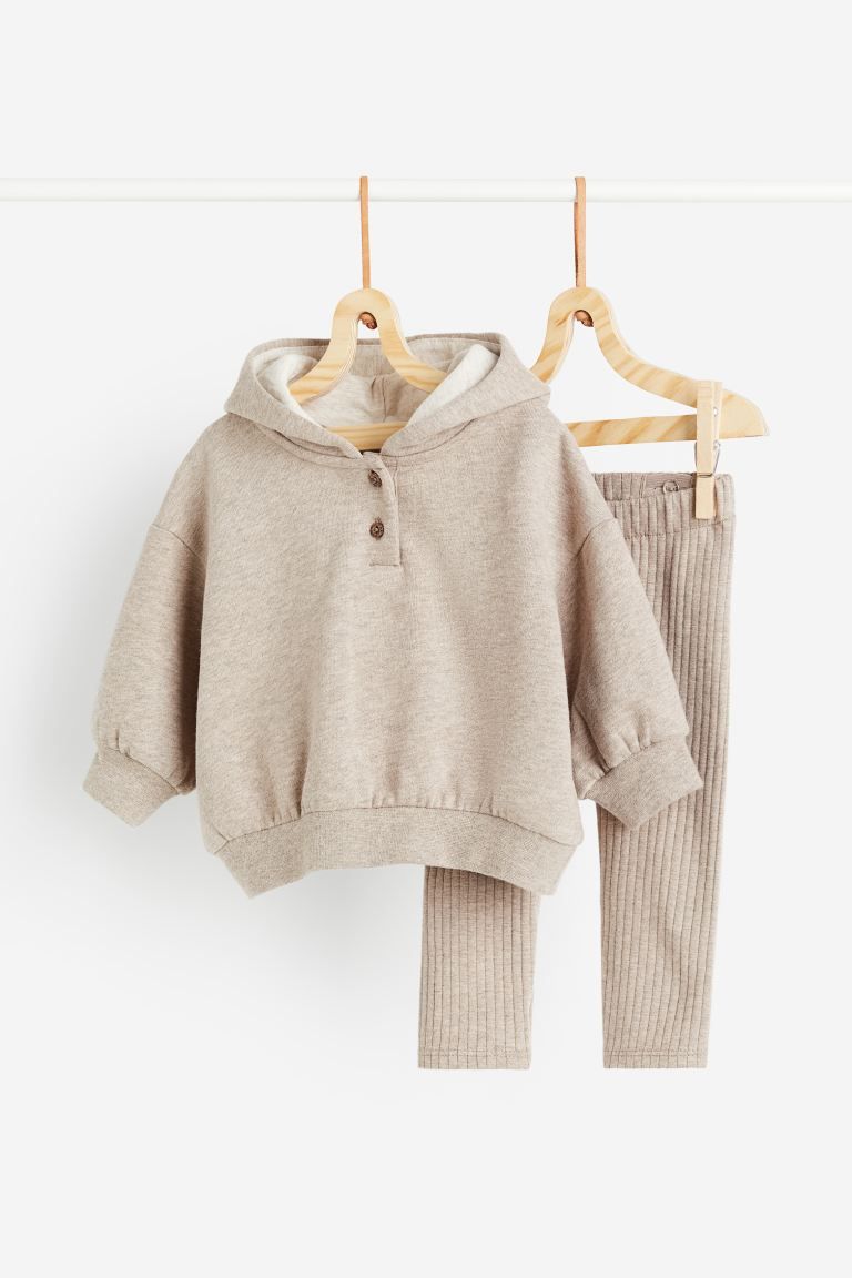 2-piece hoodie and leggings set - Beige marl - Kids | H&M GB | H&M (UK, MY, IN, SG, PH, TW, HK)