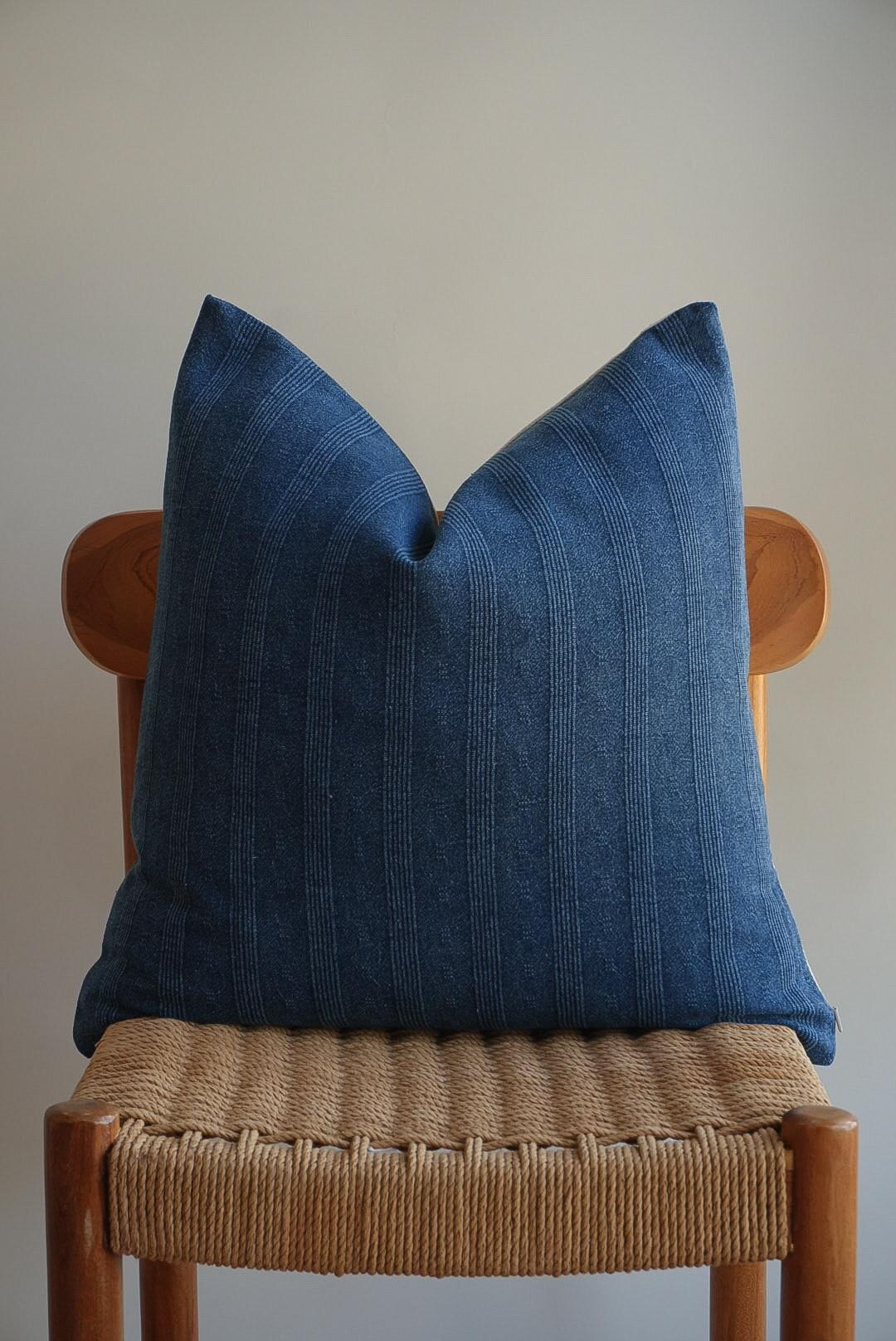 Designer Navy Blue Striped Pillow Cover – Luxury Textured Throw Pillow, Modern Minimalist & Sca... | Etsy (US)