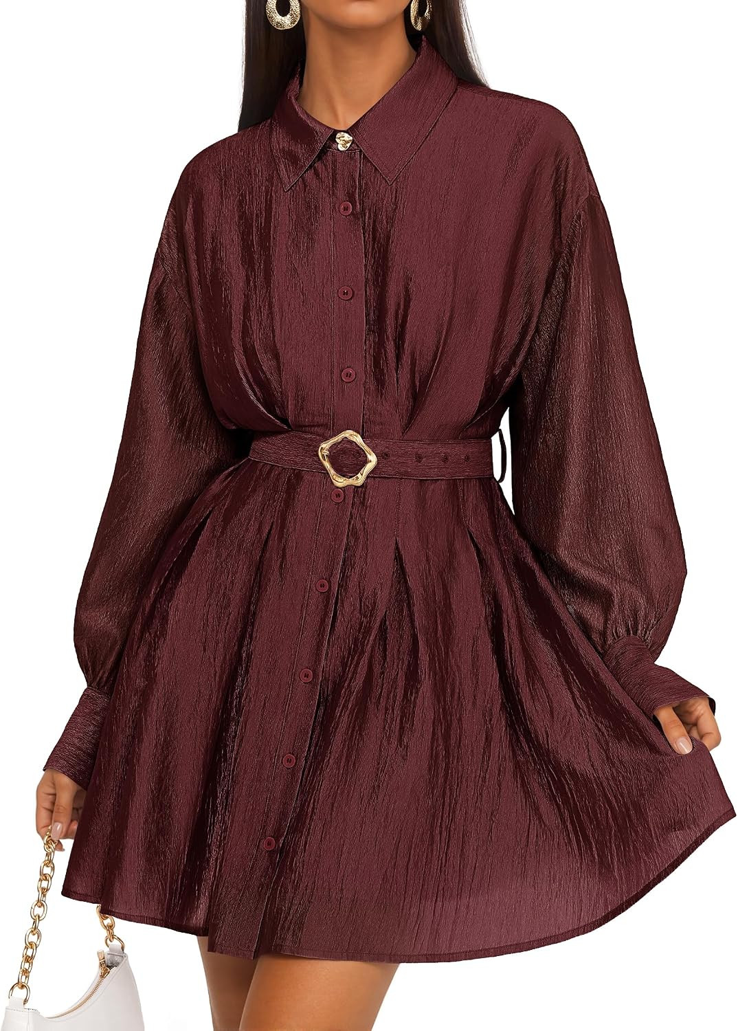 ZESICA Womens Fall Long Sleeve Button Cocktail Party Mini Dress | Amazon (US)