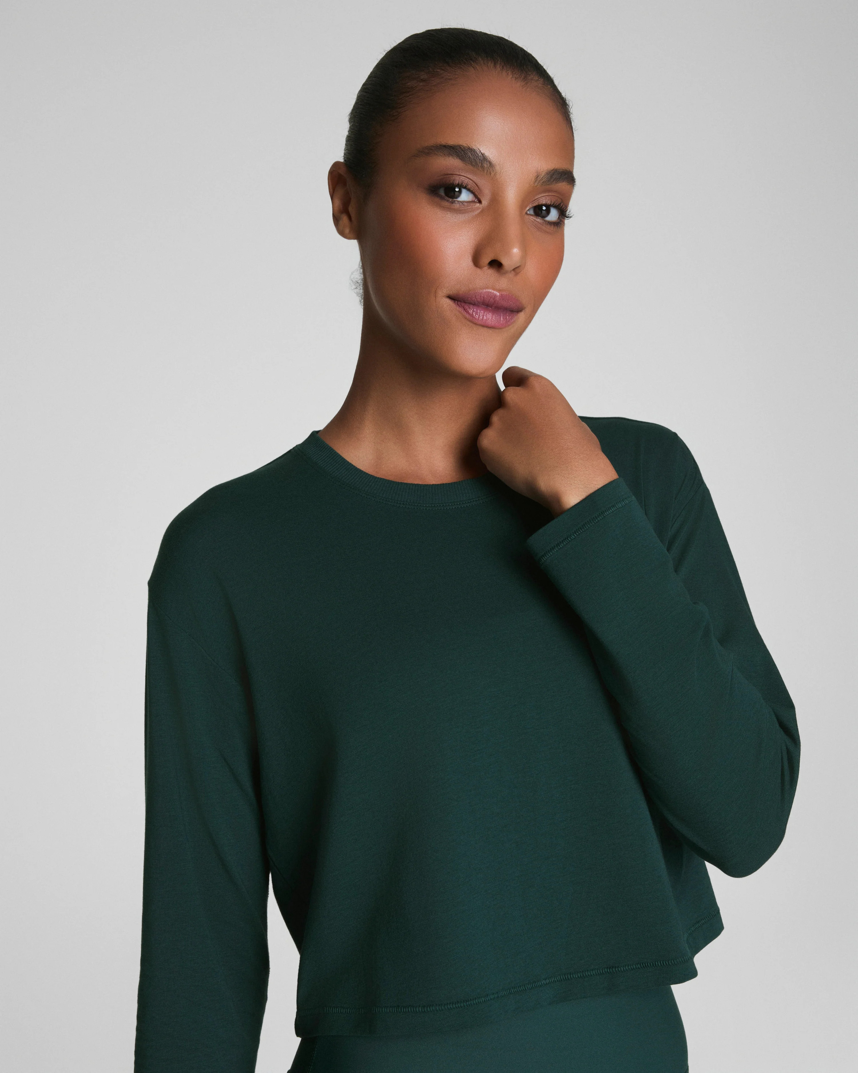 Cropped Long Sleeve Workout Top - 4-Way Stretch Cotton | SPANX | Spanx