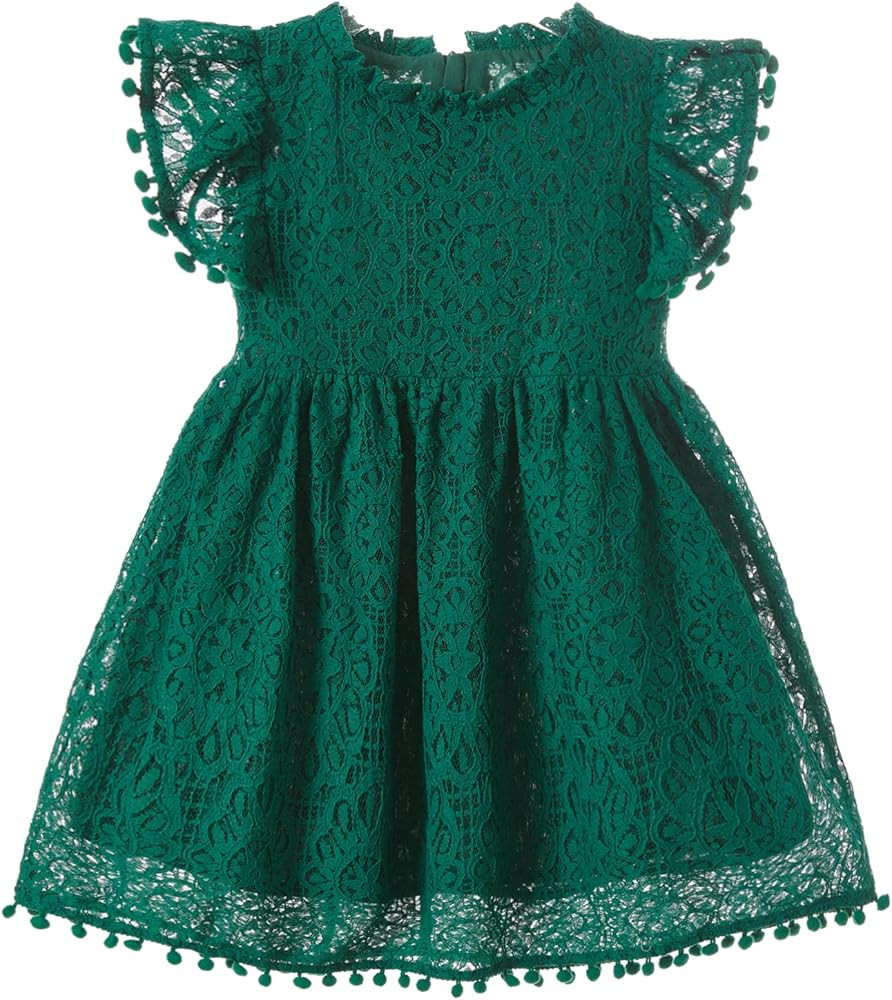 Niyage Toddler Girls Elegant Lace Pom Pom Flutter Sleeve Party Princess Dress | Amazon (US)