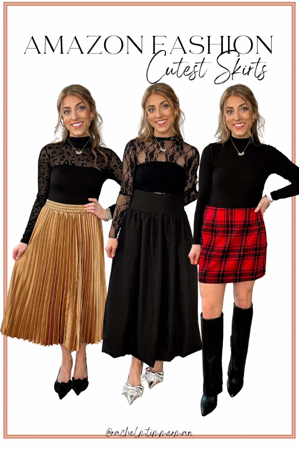 NEW AMAZON SKIRTS 😍 so obsessed with these. I mean that leopard print ❤️ and this red bow skirt also comes in brown and black. Around $35 and is identical to one in Anthro one that’s $98. These are perfect for winter, special events and even NYE ☺️✨ which do y’all like best? They all run TTS! I’m 5’2 and wearing my true size small in all of these. 

Amazon fashion. Amazon finds. LTK under 50. Skirts. Look for less. Amazon style. 