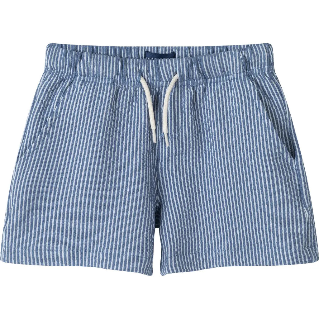 Andy & Evan Kids' Stripe Seersucker Drawstring Shorts in Navy Stripe/black at Nordstrom, Size 5 | Nordstrom