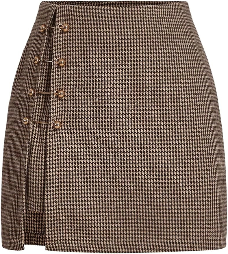 WDIRARA Women's Side Slit Metallic Trim High Waisted Faux Leather Short Skirts | Amazon (US)