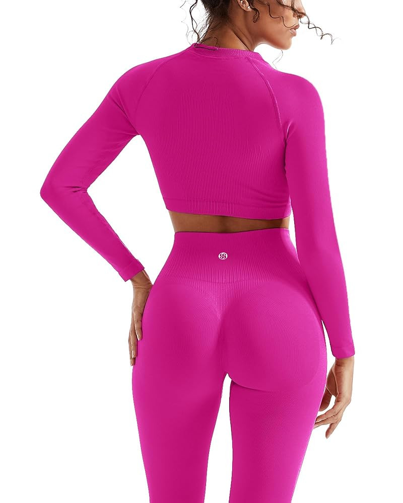 SUUKSESS Women 2 Piece Workout Sets Hidden Scrunch Hip Lifting Seamless Leggings Long Sleeve Yoga... | Amazon (US)