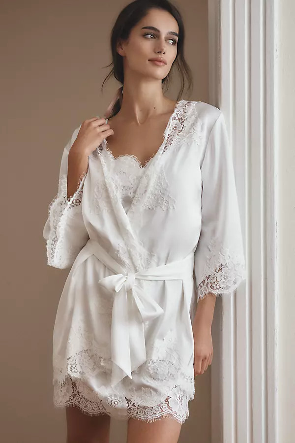 Sian Lace-Trim Satin Mini Robe | Anthropologie (US)
