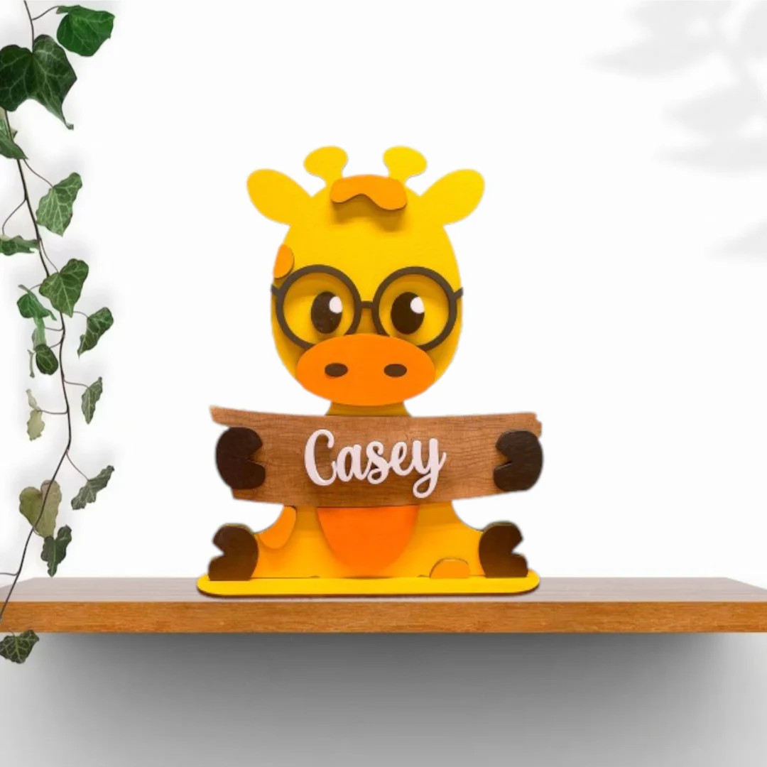 Cute Colorful Giraffe Name Sign Adorable Animal With Glasses - Etsy | Etsy (US)