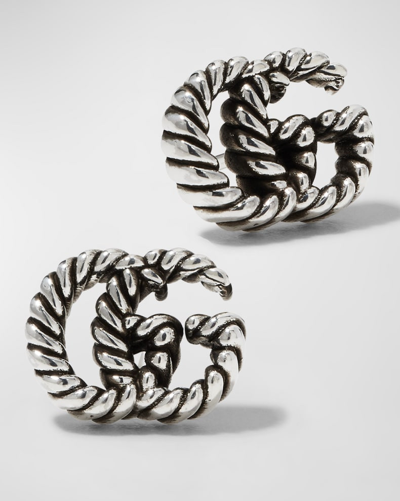Gucci GG Marmont Stud Earrings in Aged Silver | Neiman Marcus
