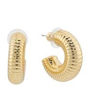 Gold Plated Ribbed Hoop Earrings | TJ Maxx