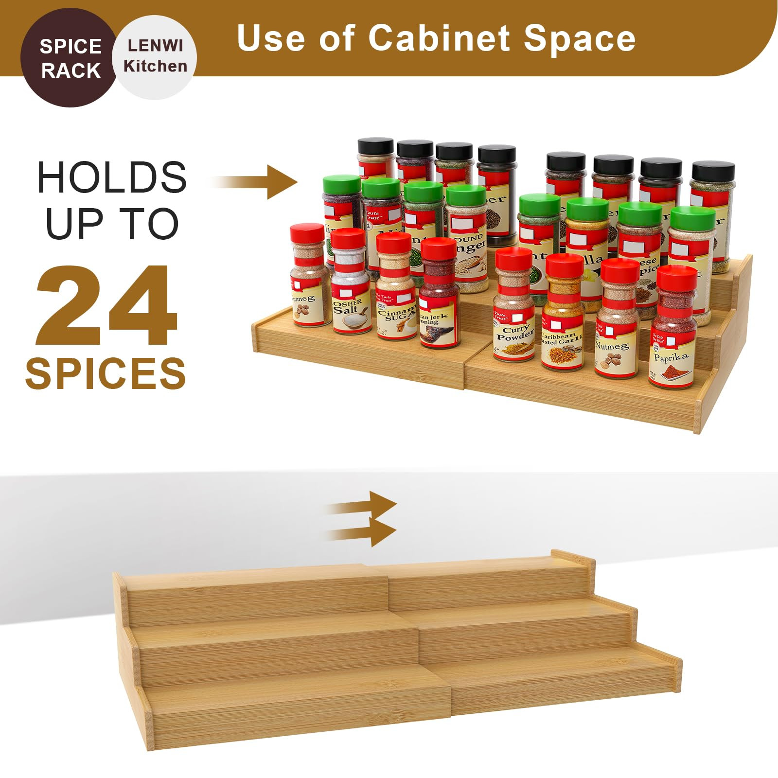 Spice Rack Organizer for Cabinet, 3 Tier Expandable Bamboo Spice Storage, Great for Kitchen Cabin... | Amazon (US)