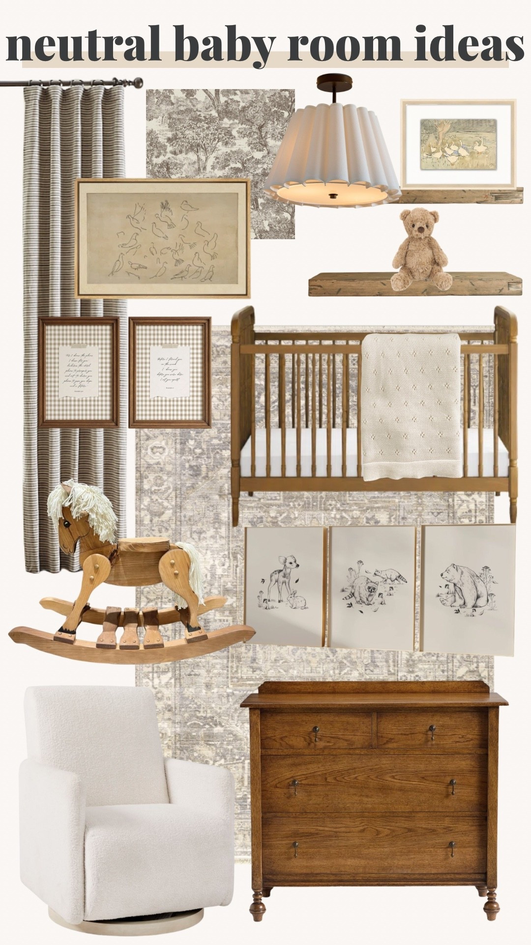 Neutral baby room ideas! 


Gender neutral, black, white, beige, vintage, crib, curtain picks, wall art 

#LTKU #LTKBaby #LTKHome