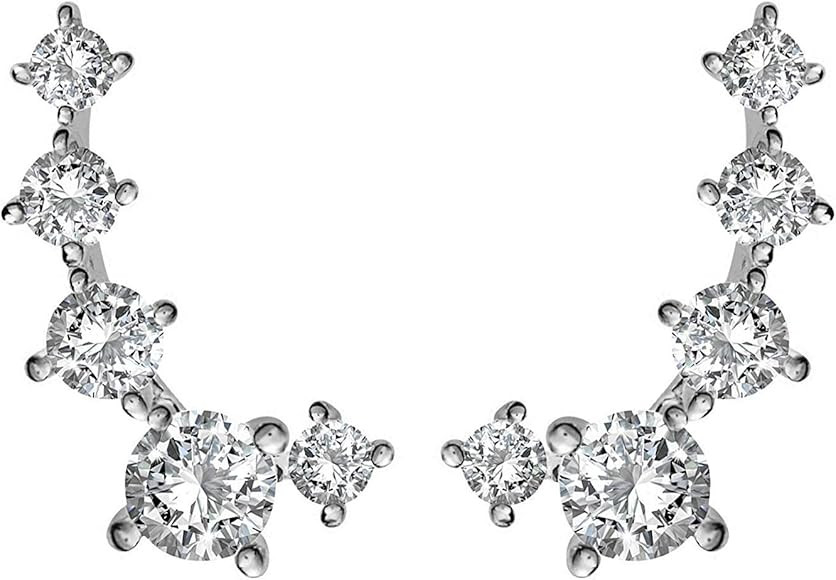 14K Gold Plated Cubic Zirconia Ear Crawler | Cuff Earrings | Hypoallergenic Stud Ear Climber Jack... | Amazon (US)