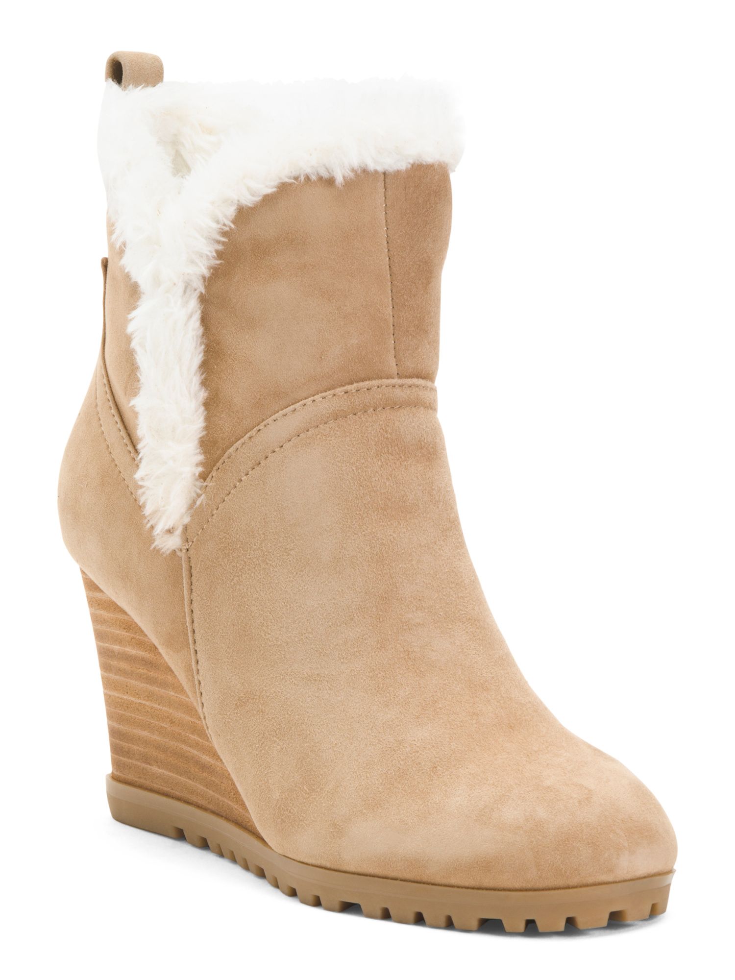 Faux Fur Lined Suede Wedge Booties | TJ Maxx