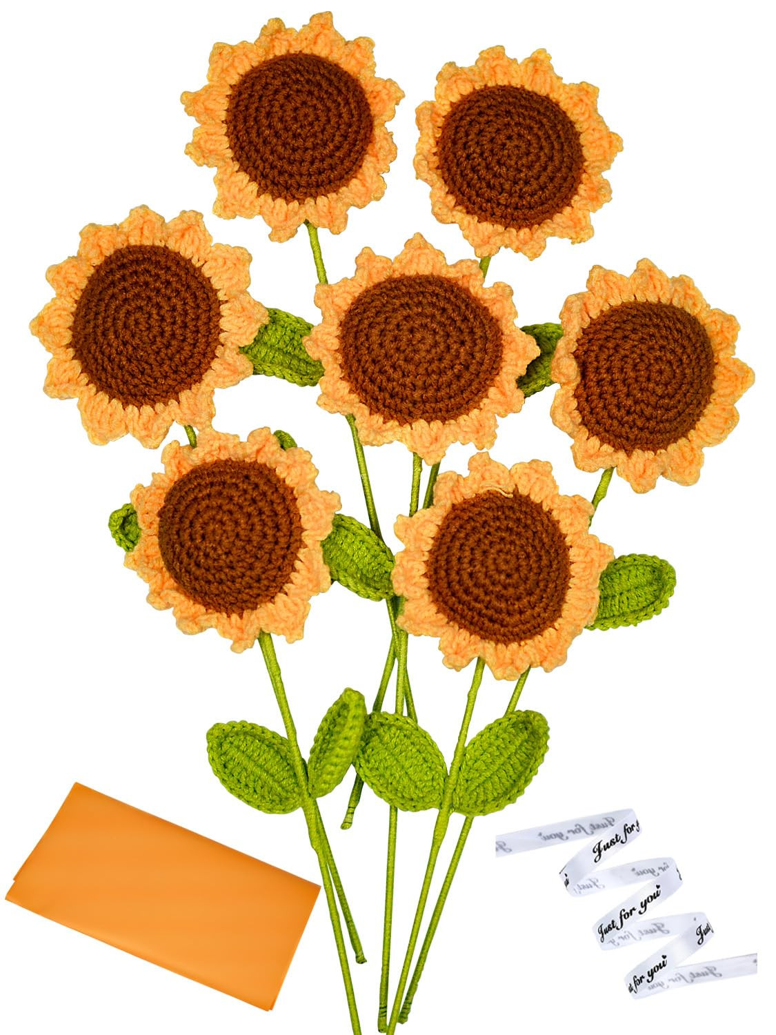 7 PCS Crochet Sunflower, DIY Knitted Sunflower Bouquet, Sunflower Crochet for Mother's Day, Birth... | Amazon (US)
