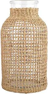 VORCOOL Rattan Woven Vase Rustic Country Style Flower Basket Glass Pot Seagrass Woven Floor Stand... | Amazon (US)