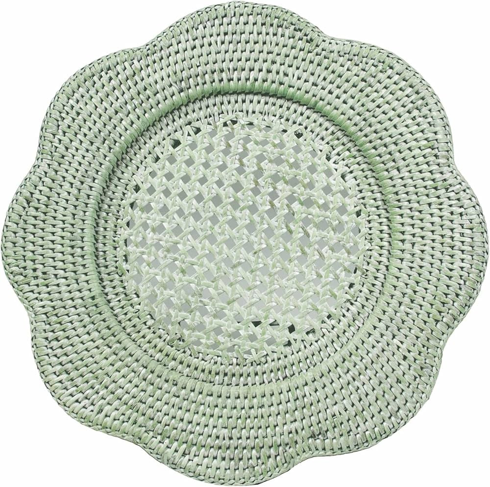 Caspari Rattan Scalloped Round Charger Plate – 12", Handcrafted, Durable, Eco-Friendly, Green | Amazon (US)