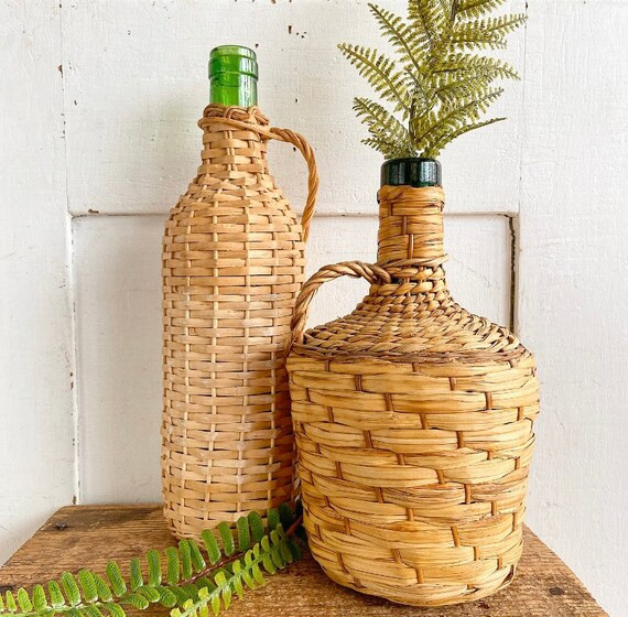 Vintage Demijohn Wicker Bottle Wicker Wine Bottle Pair Carboy Farmhouse Decor Boho Bohemian Chic ... | Etsy (US)