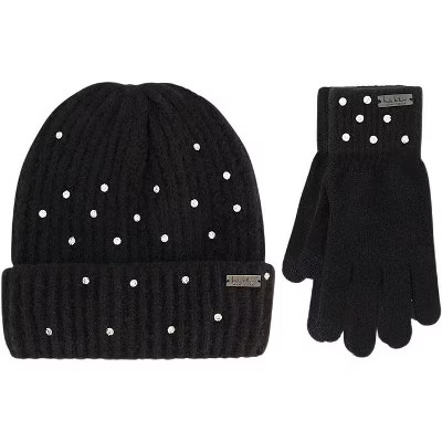 Nicole Miller Women Rhinestone Winter Beanie Hats & Soft Warm Gloves Set | Target