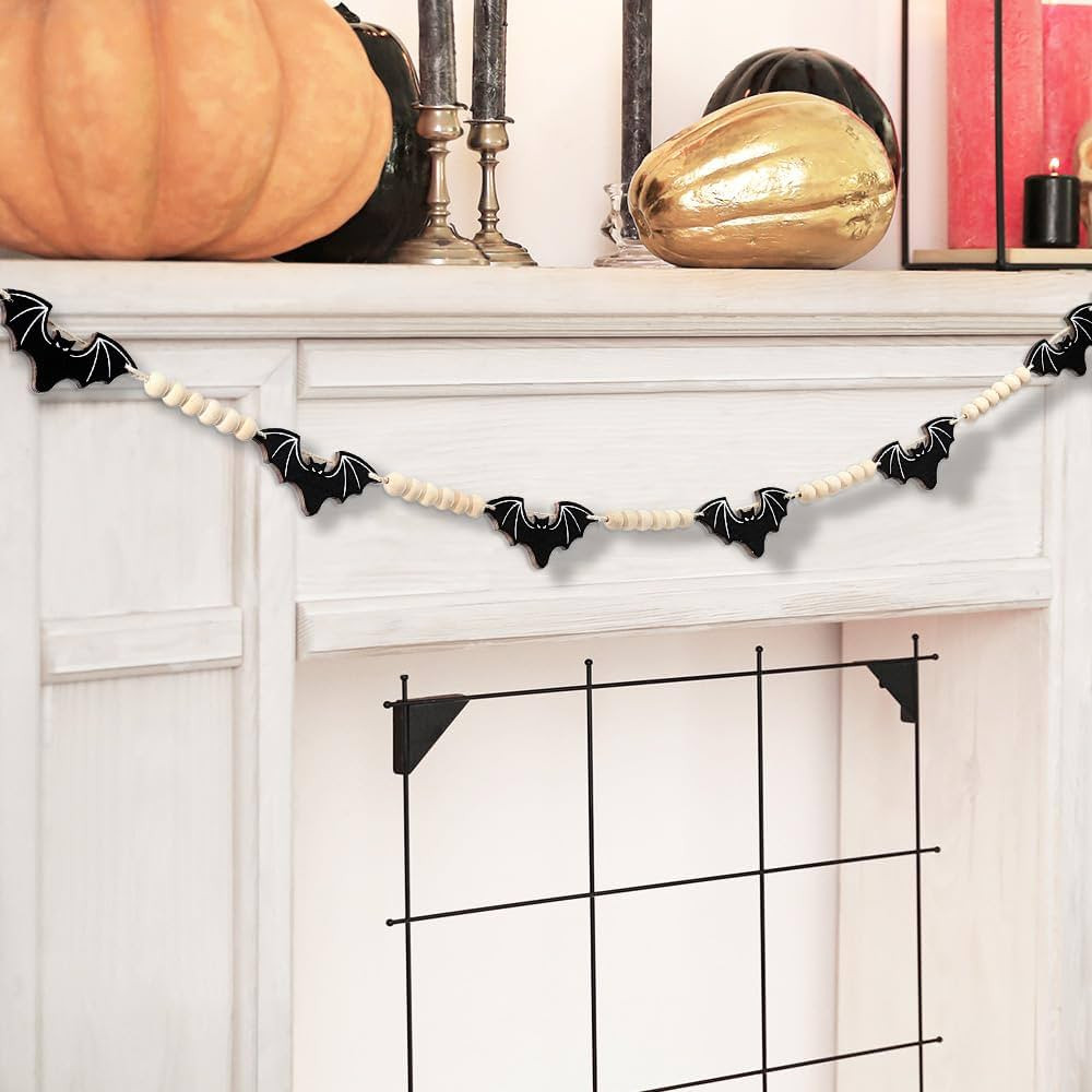 AKEROCK Halloween Garland, Halloween Decorations Indoor - Farmhouse Wood Bat with Skeleton and Be... | Amazon (US)