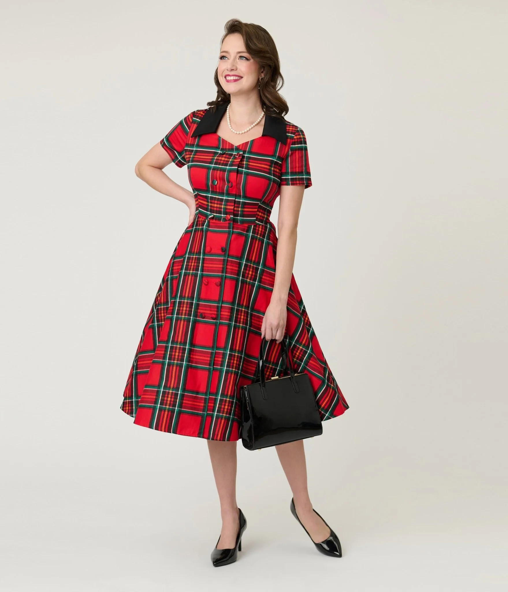 1950s Red Tartan Plaid Cotton Swing Dress | UniqueVintage