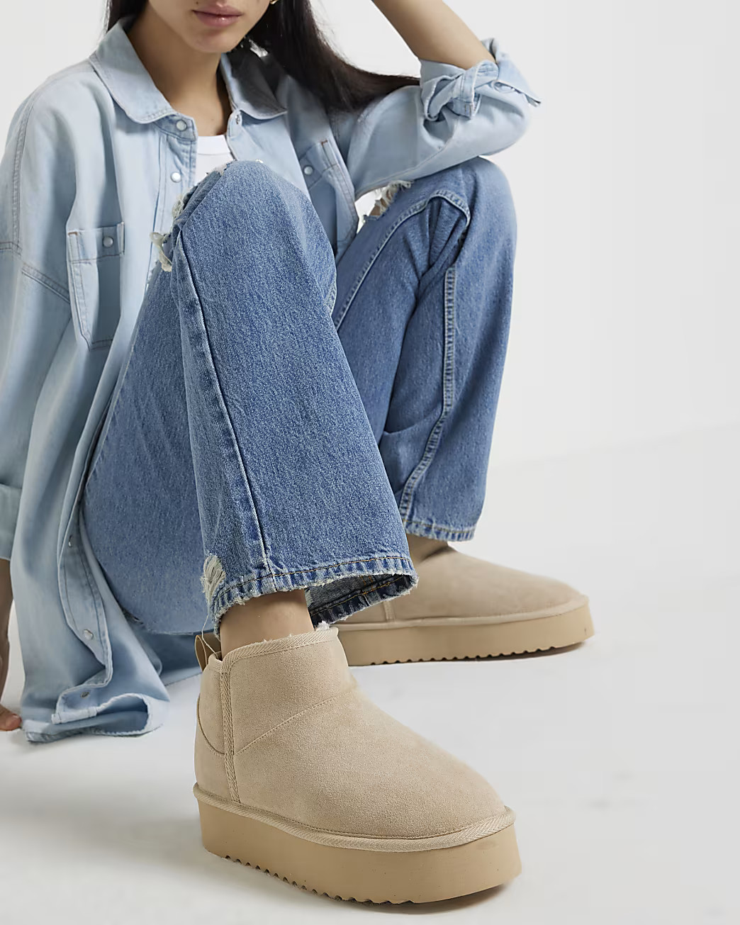 Stone faux fur lining platform boots | River Island (UK & IE)