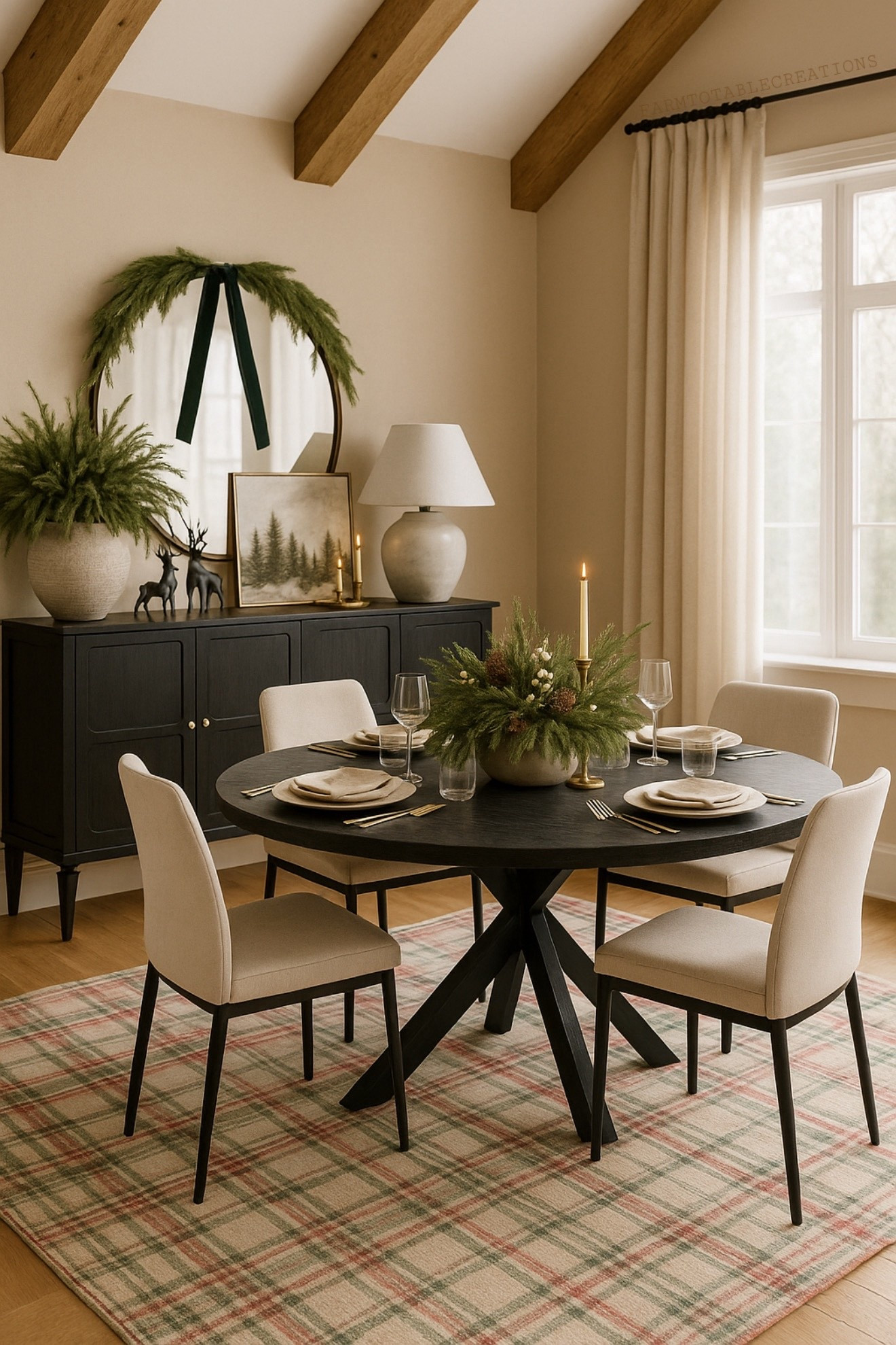 Dining Room Views

Follow @farmtotablecreations on Instagram…

Warm beams, soft neutrals, and subtle holiday touches—this dining room brings together everything I love: clean lines, cozy textures, and just the right amount of greenery. The round black table, plaid rug, and evergreen centerpiece create a welcoming, polished winter look that feels both elevated and lived-in.

#diningroom #diningroomdecor #diningtable #holidaydecor #diningroomdesign #christmasdecor #tablescape #modernorganic #neutraldecor #evergreendecor #diningroominspo #homeinspiration #rounddiningtable #amazonfinds #amazonhome #amazonfavorites #amazonhomedecor #amazonholiday #amazonchristmas #amazondecor

#LTKSaleAlert #LTKHome #LTKHoliday